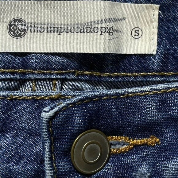 Distressed Denim Mini Skirt S By The Impeccable Pig Womens Raw Hem 100% Cotton - Picture 7 of 10